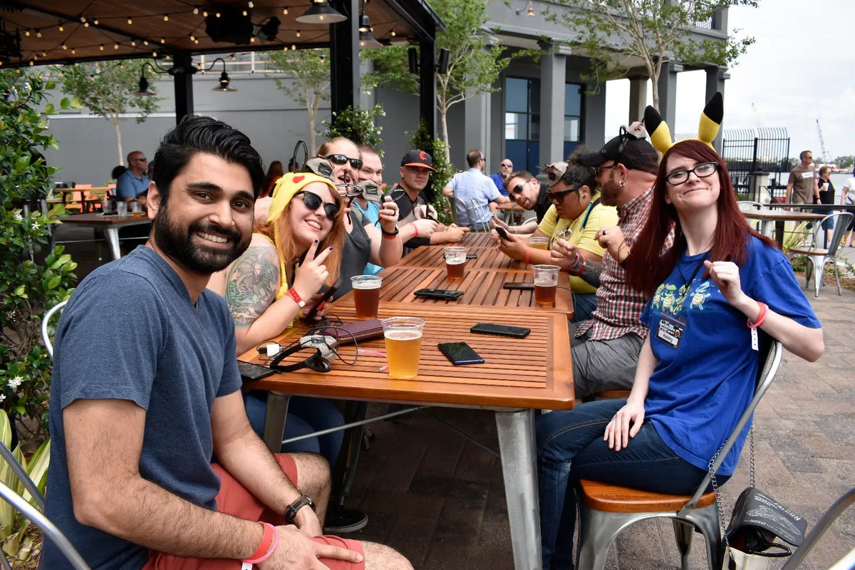 NerdBrew members enjoying craft beer together on a brewery patio